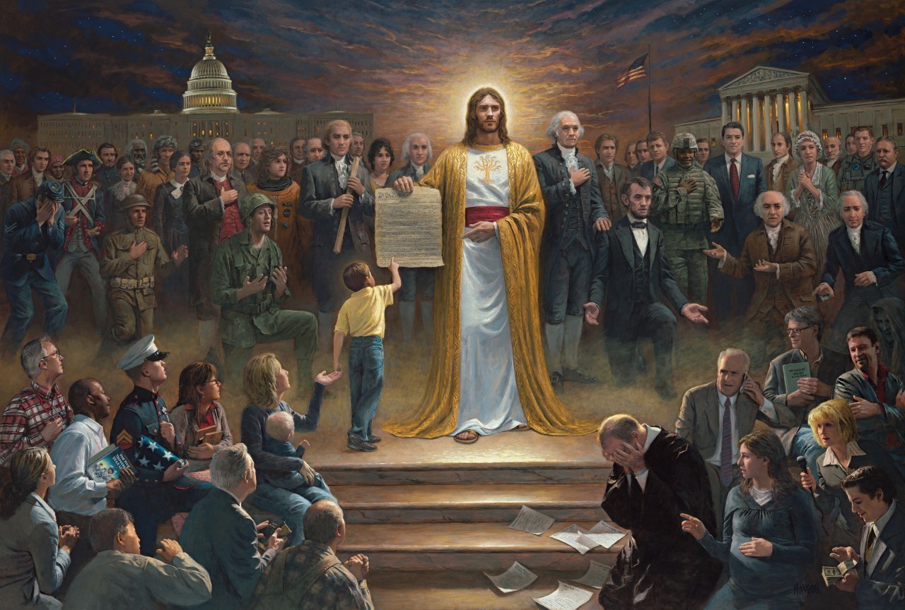 Painting of Jesus Christ with American historical figures